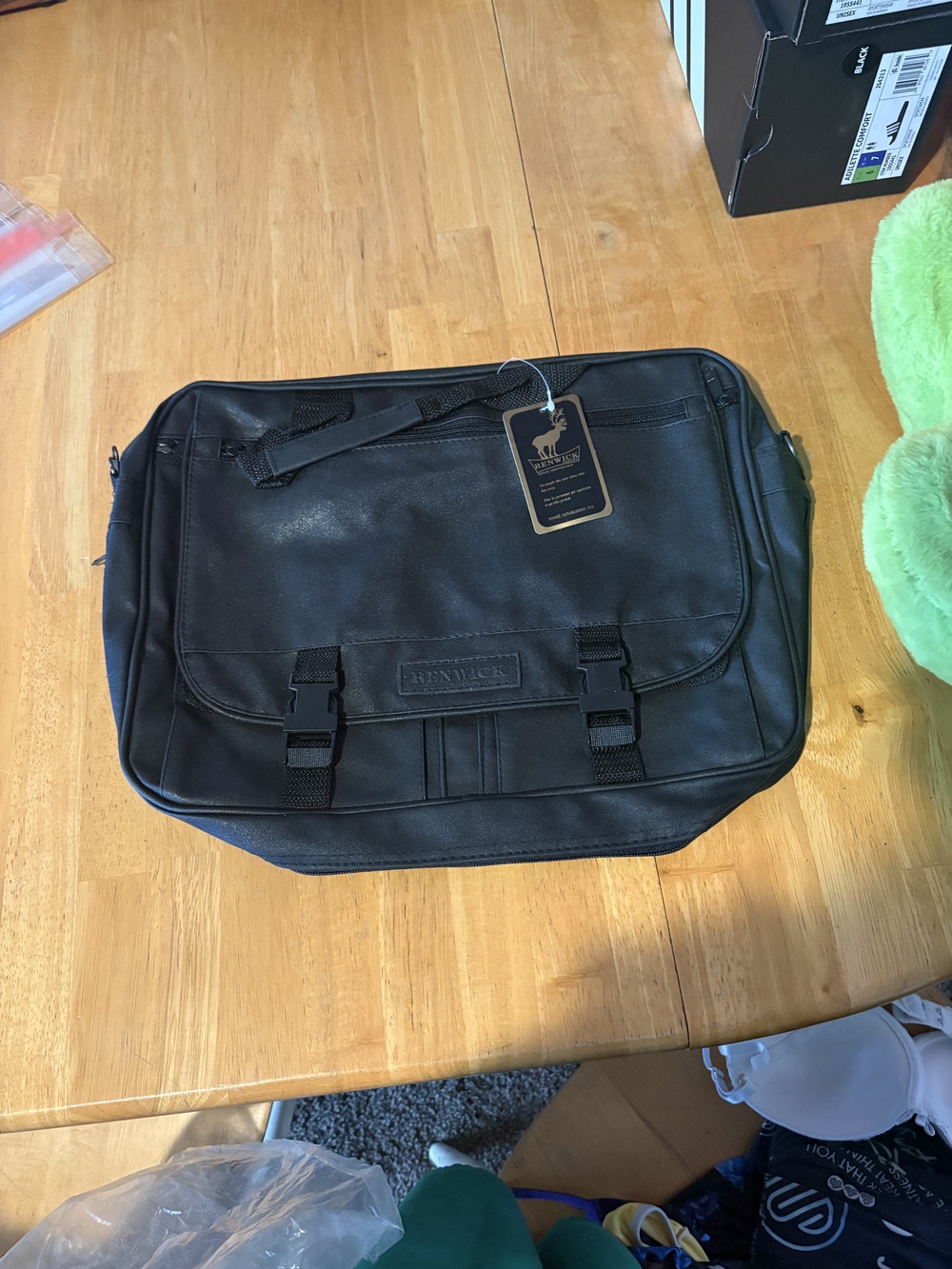 Renwick Soft Black Leather Briefcase Laptop Messenger Bag Shoulder Strap New
